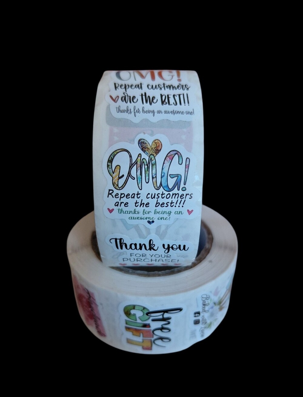 500ct. Custom Assorted Sticker Roll - White & Multicolor Bonus - 3 Random Polys - Picture 3 of 7